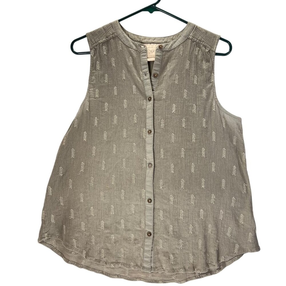 Anthropologie Vanessa Virginia Sleeveless Top Button Down Metallic Embroidery 8 - Picture 1 of 11